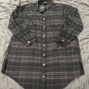 Disturbia US Size 6 Black and Gray Plaid Button-Up Shirt Dress